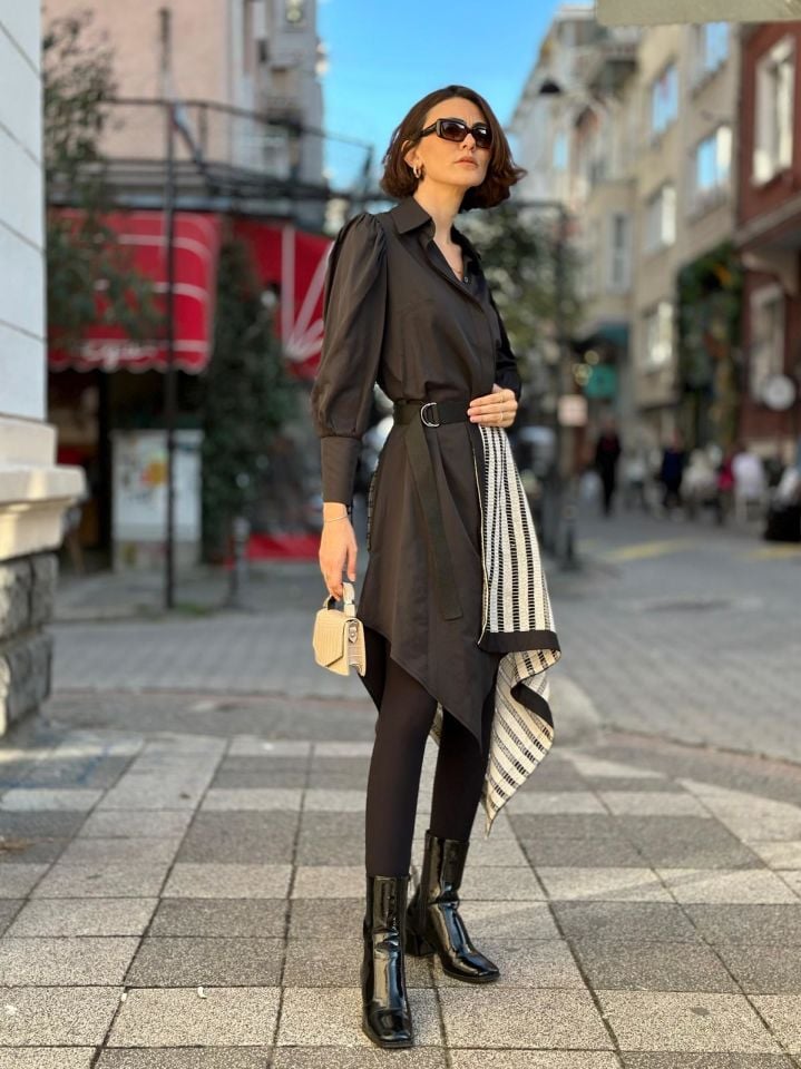 ASİMETRİK ELBİSE SİYAH