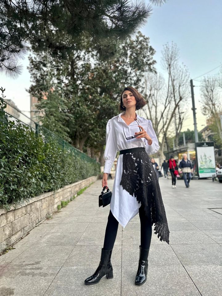 ASİMETRİK ELBİSE BEYAZ