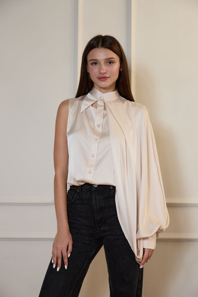 Tek Kollu İpek Saten Gömlek