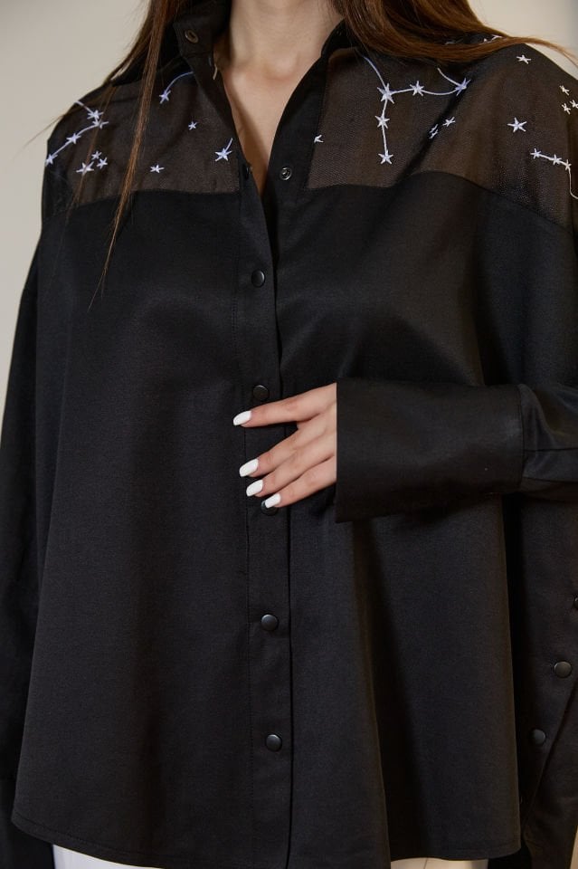 ORGANZE DETAYLI ÇITÇITLI GÖMLEK