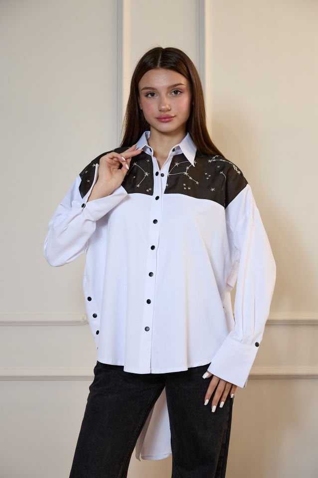 ORGANZE DETAYLI ÇITÇITLI GÖMLEK