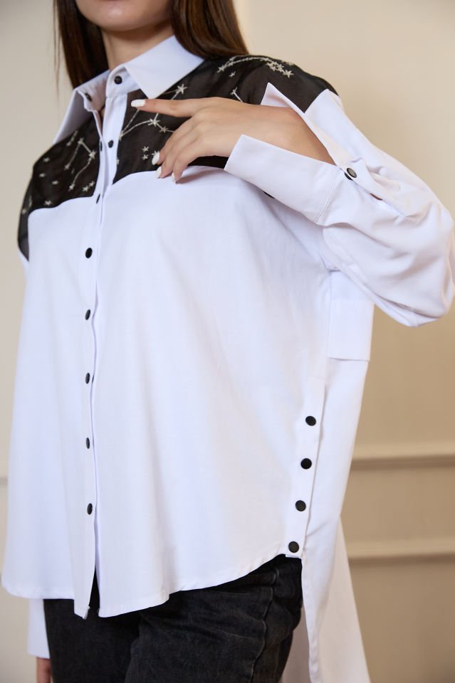 ORGANZE DETAYLI ÇITÇITLI GÖMLEK